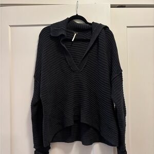 Free People Charcoal V-Neck Oversized Sweater